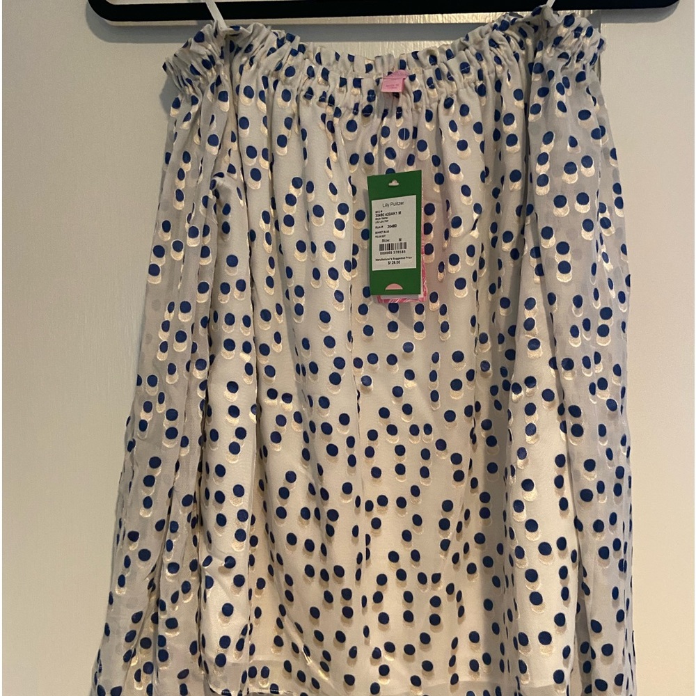 Lilly Pulitzer Lou Lou Off The Shoulder Top Bennet Blue Polka Dot Size Medium